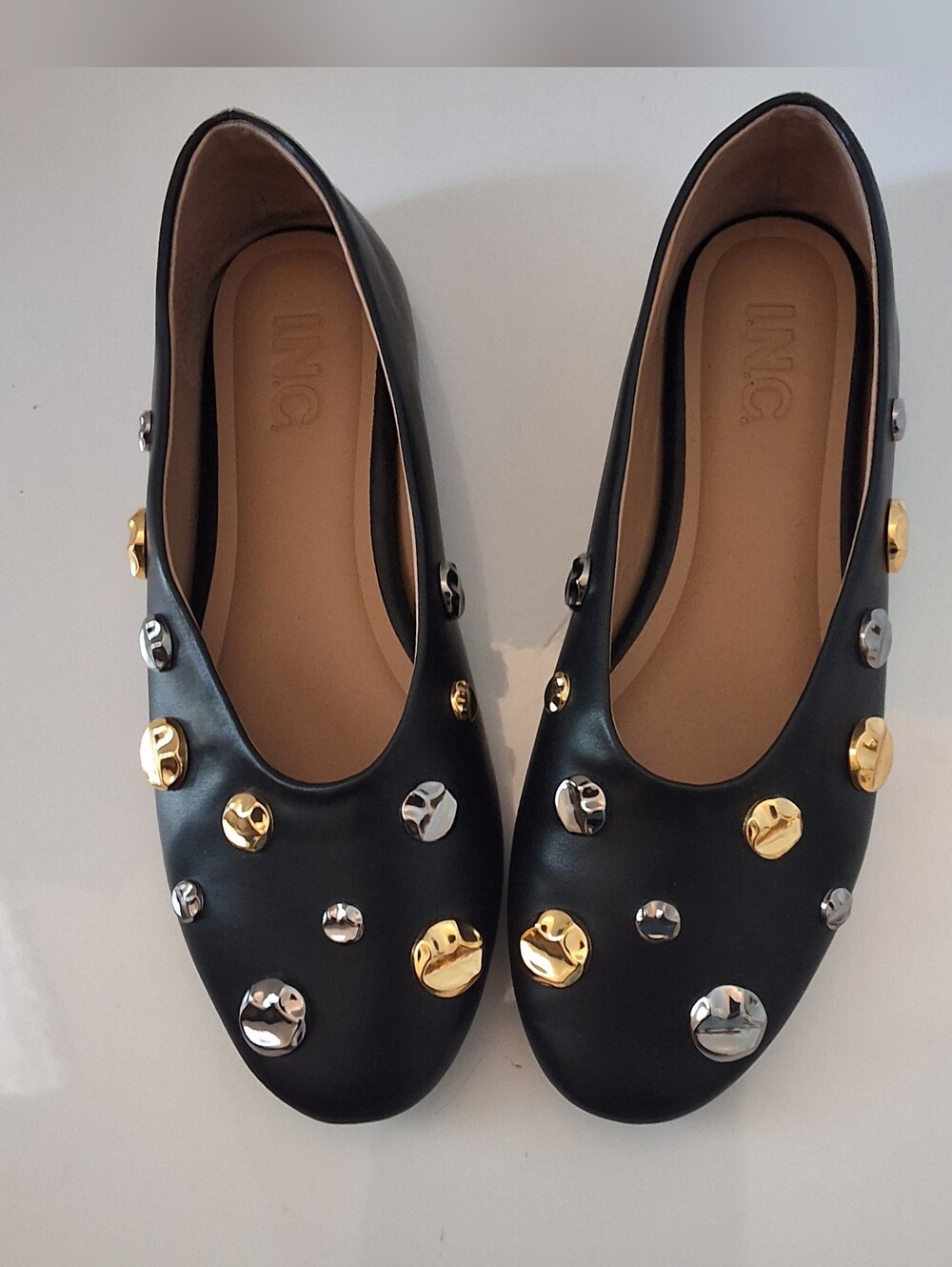 INC International Concepts Rachany Hardware Black Stud Embellished Flats